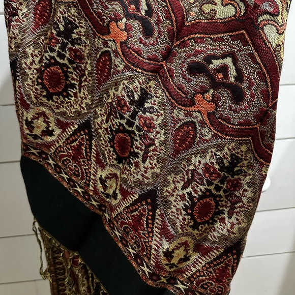 Pashmina Paisley Scarf Wrap Shawl Stole Black Red Glitter 100% Pashmina 69 X 27 - Picture 8 of 12